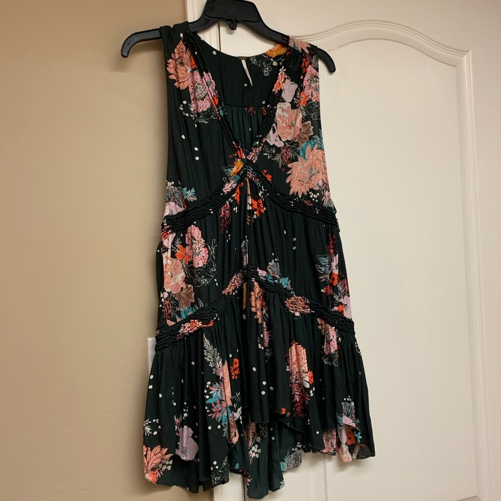 Free People Floral Mini Dress - Black and Pink